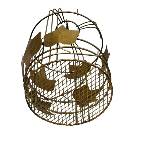 Gold Metal Birdcage With Decorative Leaf Accents For Home Decor Or Display - Picture 11 of 11